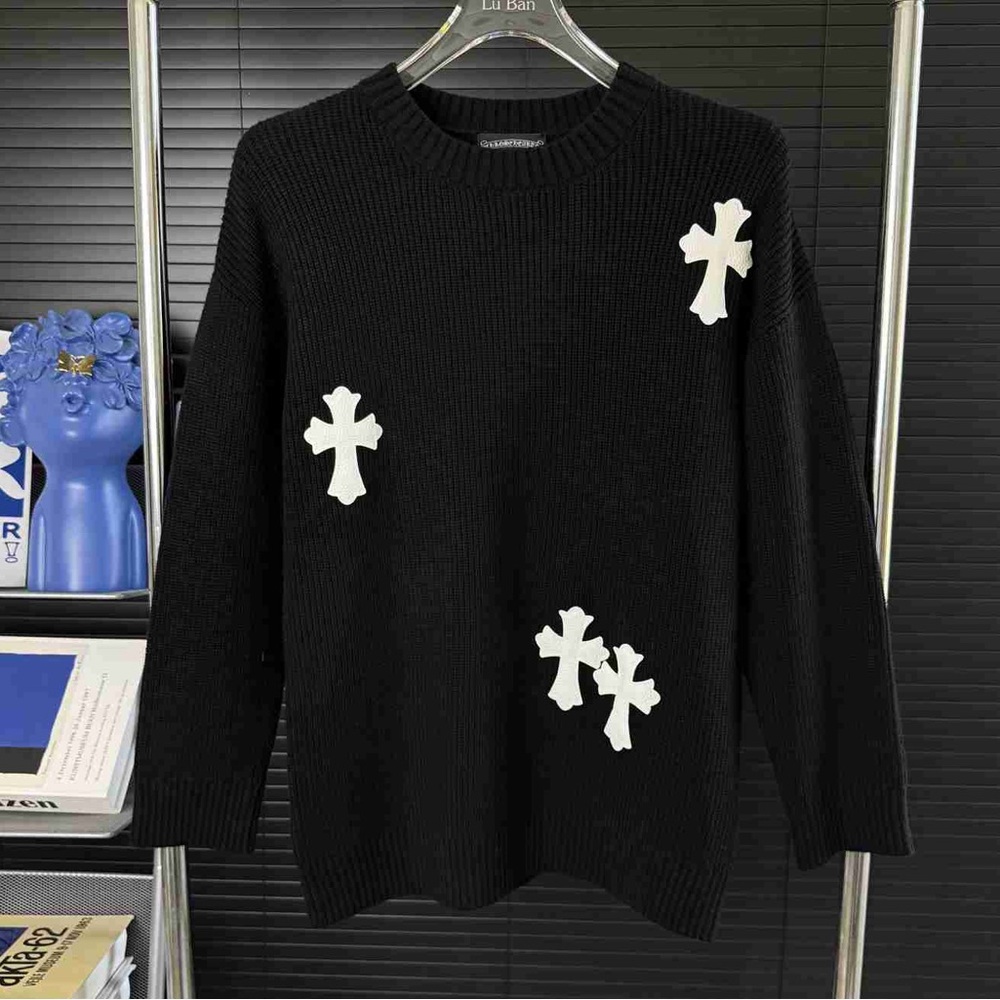 Chrome Hearts Black Sweater with White Accents